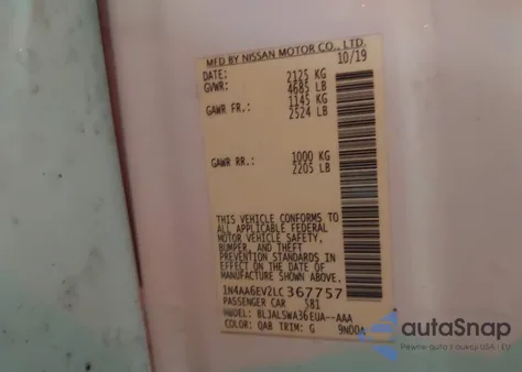 2020 Nissan Maxima Sr Xtronic Cvt z USA, uszkodzony, nr VIN 1N4AA6EV2LC367757